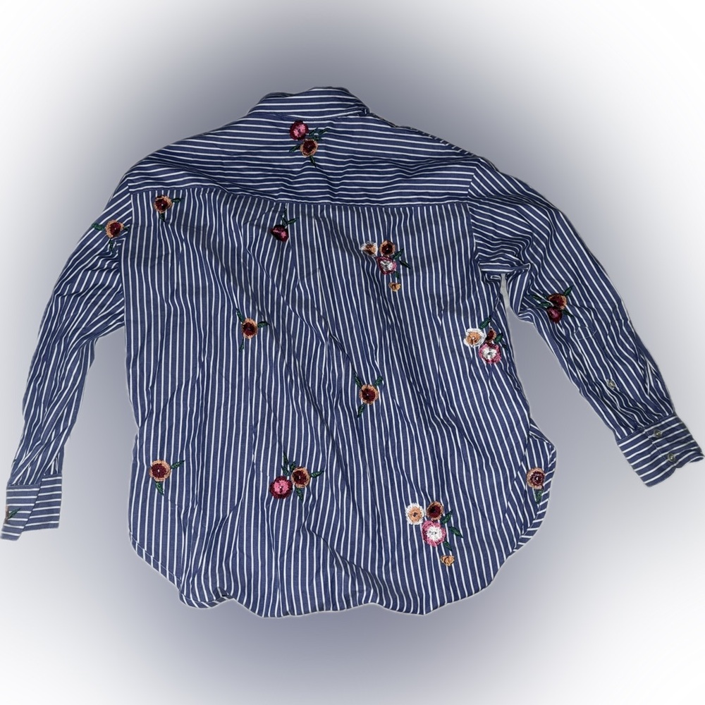 H&M RARE flower cottagecore farmer pinstripe floral oversized button up shirt 💐 - Picture 5 of 6